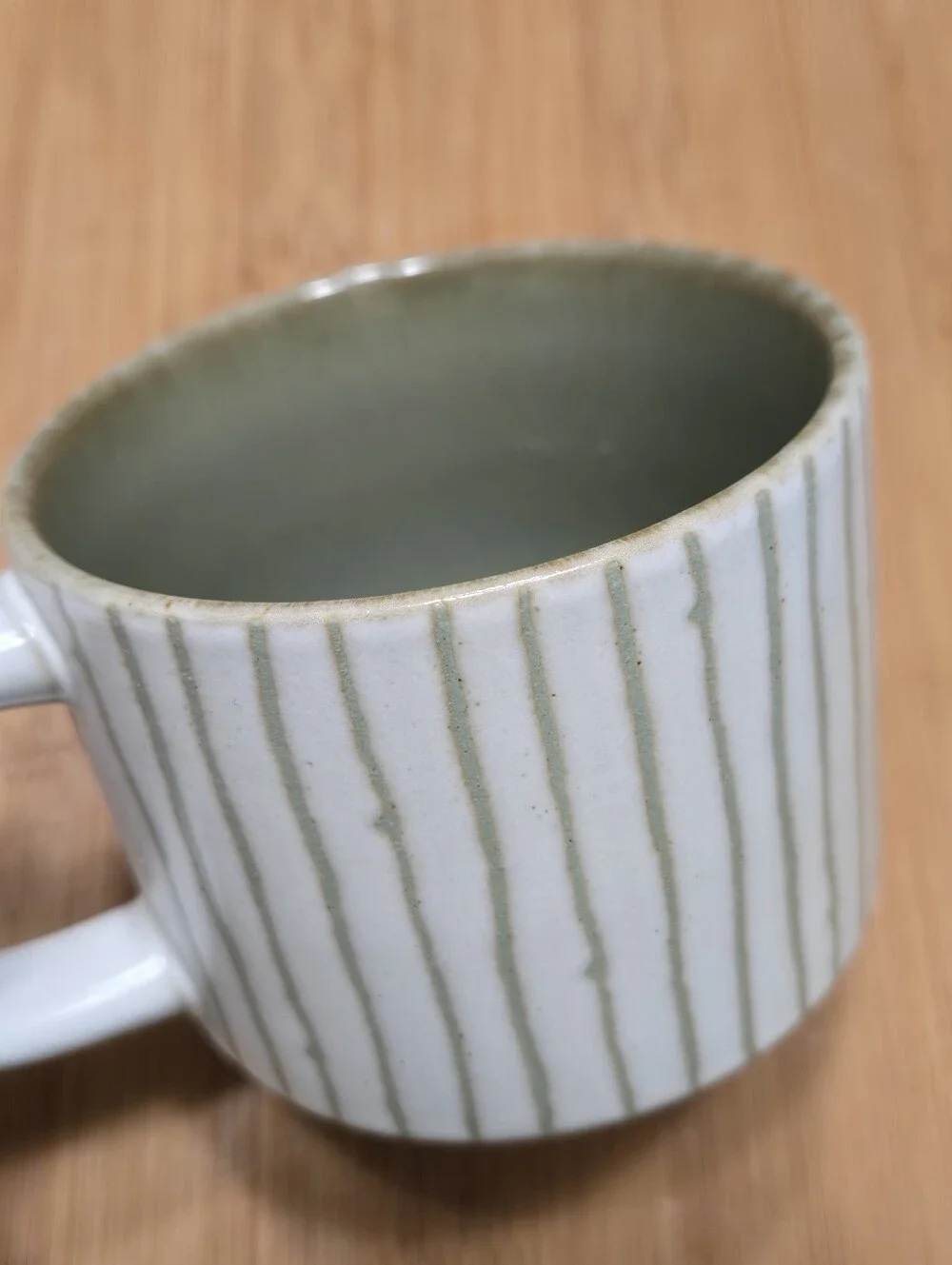 Hearth and Hand Magnolia Coffee Mug Textured Cream Green Stripe Stoneware Cup